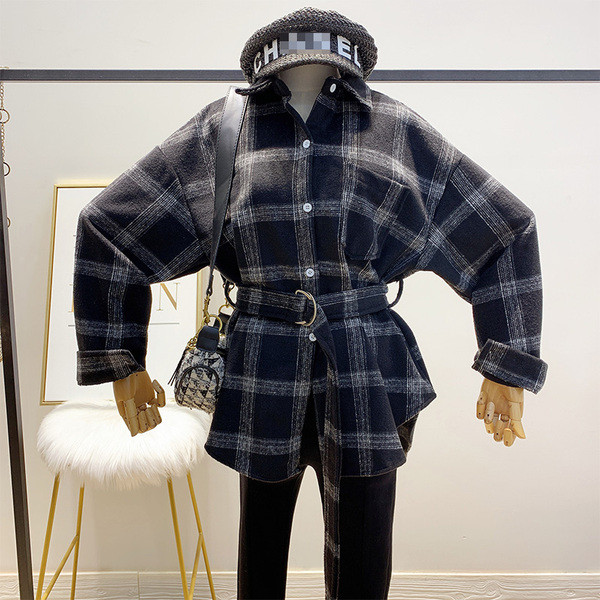 Hosszú női kockás ing övvel, három színben