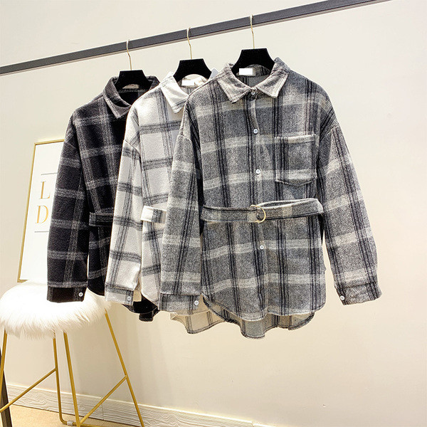 Hosszú női kockás ing övvel, három színben