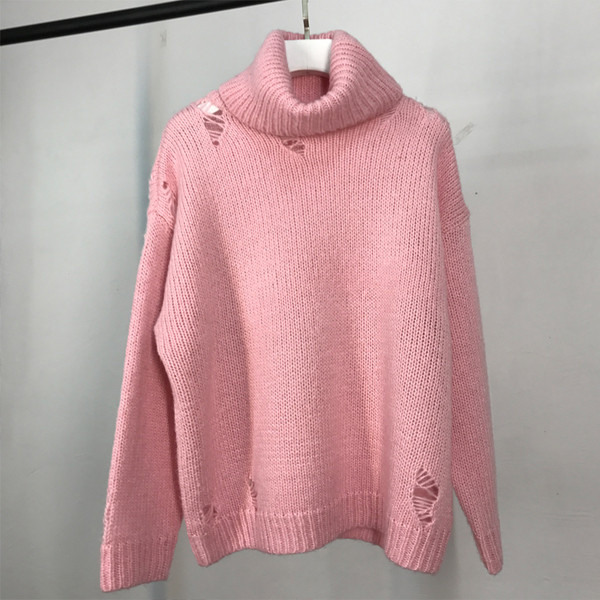 Νέο μοντέλο μοντέρνο γυναικείο πουλόβερ με μεγάλο κολάρο σε μοβ και ροζ χρώμα