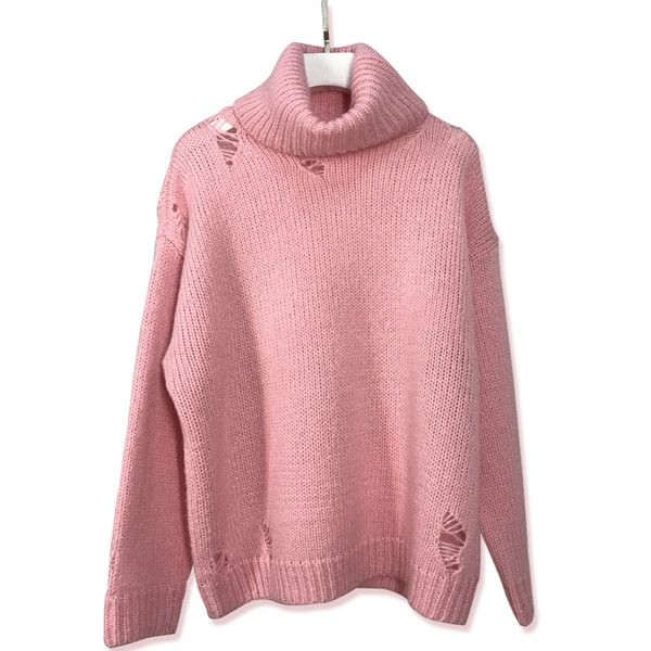 Νέο μοντέλο μοντέρνο γυναικείο πουλόβερ με μεγάλο κολάρο σε μοβ και ροζ χρώμα