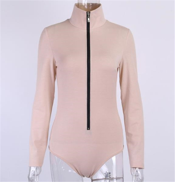 Κομψό κορμάκι γυναικείο με φερμουάρ και μακρύ μανίκι σε ροζ και μαύρο χρώμα