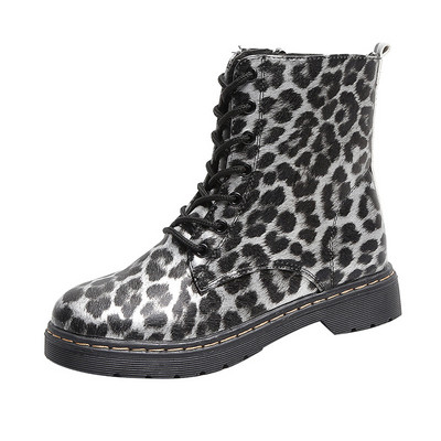 HIT Cizme moderne de dama cu talpa plate si imprimeu animal