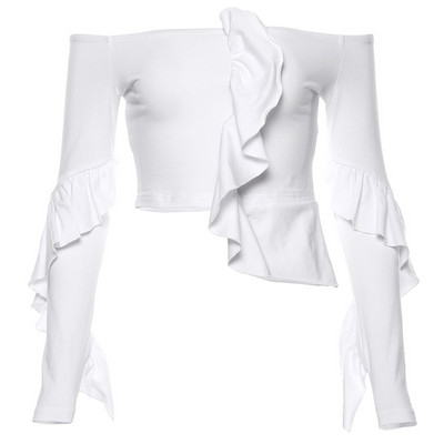 Bluză scurtă de damă modernă cu umerii goi, în alb