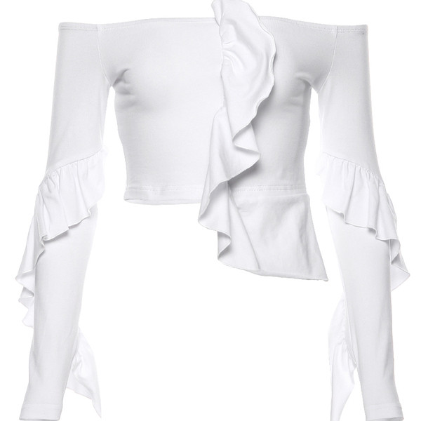 Bluză scurtă de damă modernă cu umerii goi, în alb