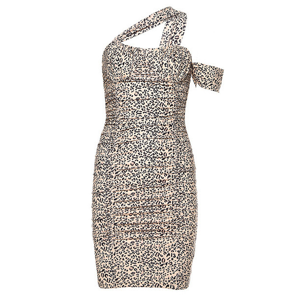 Modern női rövid ruha pántokkal, állatmintával