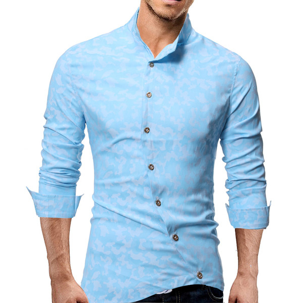 Μοντέρνο ανδρικό πουκάμισο καμουφλάζ με ασύμμετρη κουμπιά σε τρία χρώματα