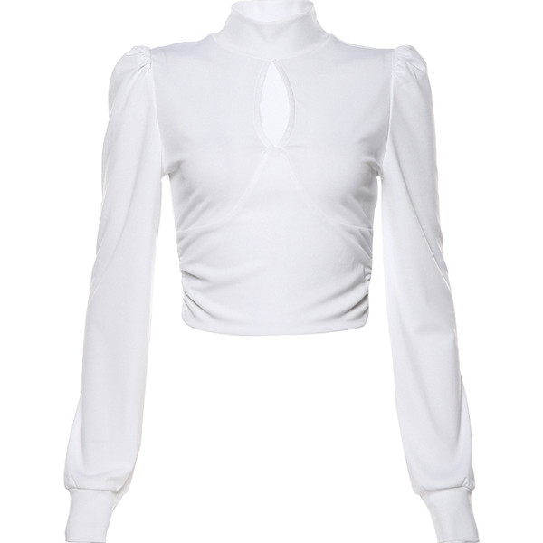 Κομψή γυναικεία κοντή μπλούζα με ψηλό γιακά σε λευκό και μαύρο χρώμα