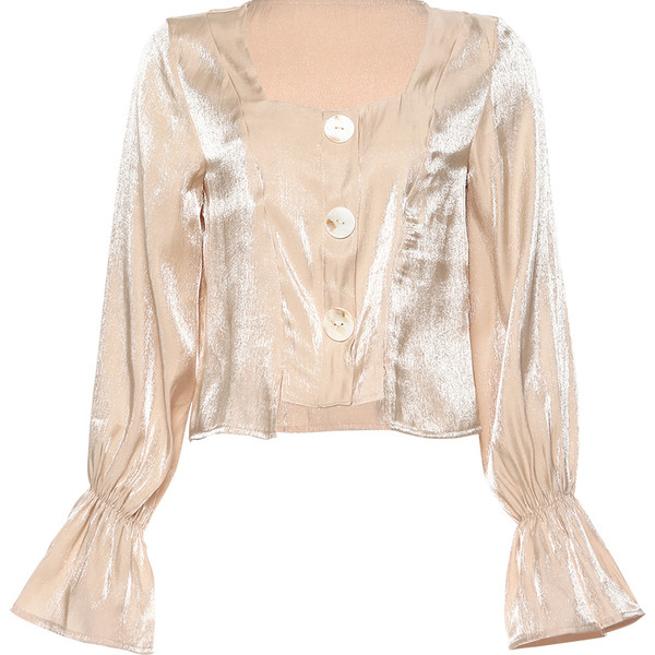 Casual γυναικείο πουκάμισο με κουμπιά και δαντέλα σε μπεζ χρώμα