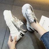 ΝΕΟ μοντέλο μοντέρνα γυναικεία αθλητικά παπούτσια με ψηλό τακούνι σε μαύρο, ασημί και μπεζ χρώμα