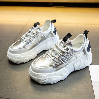 ΝΕΟ μοντέλο μοντέρνα γυναικεία αθλητικά παπούτσια με ψηλό τακούνι σε μαύρο, ασημί και μπεζ χρώμα