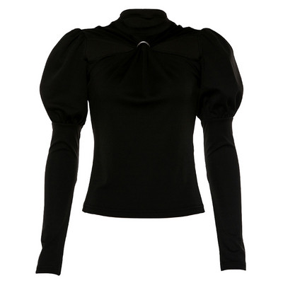 Μοντέρνα γυναικεία μπλούζα με κομμένα κομμάτια σε μαύρο χρώμα