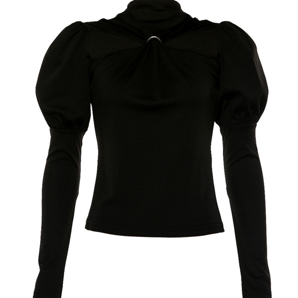 Μοντέρνα γυναικεία μπλούζα με κομμένα κομμάτια σε μαύρο χρώμα