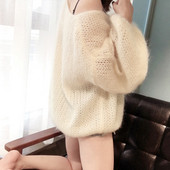 Μοντέρνο γυναικείο πουλόβερ με μακρύ μανίκι και λαιμόκοψη O