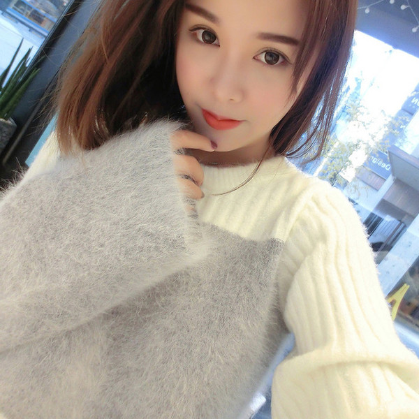 Casual γυναικείο πουλόβερ με O-λαιμόκοψη σε λευκό και ροζ χρώμα