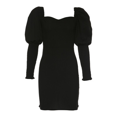 Κομψό γυναικείο φόρεμα με μακριά μανίκια και γυμνούς ώμους σε μαύρο χρώμα