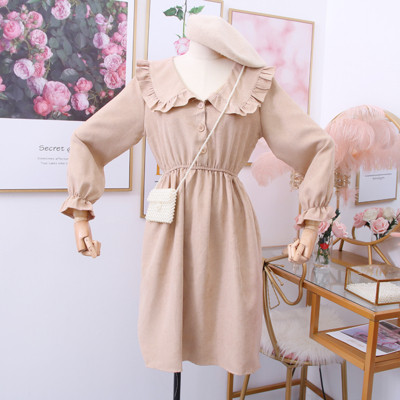 Νέο μοντέλο καθημερινό γυναικείο φόρεμα με κουμπιά σε καφέ και μπεζ χρώμα