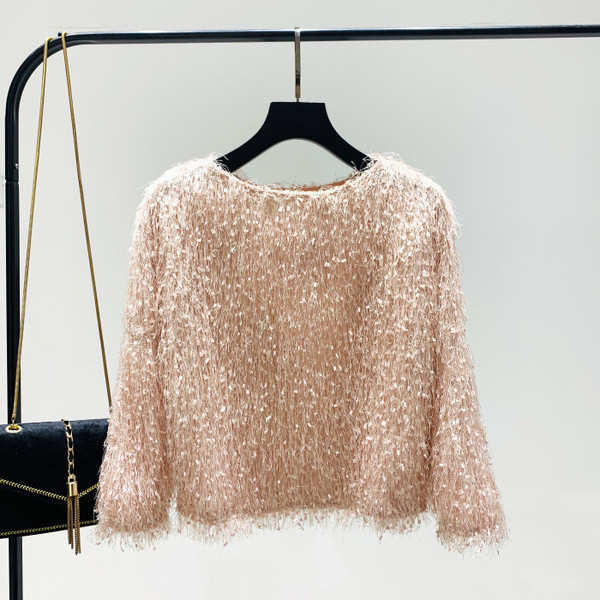 Νέο μοντέλο γυναικείο πουλόβερ  με λαιμόκοψη O σε ροζ και λευκό χρώμα