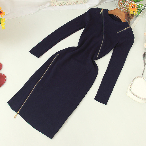 Rochie moderna de dama cu decolteu oval si fermoar in mai multe culori