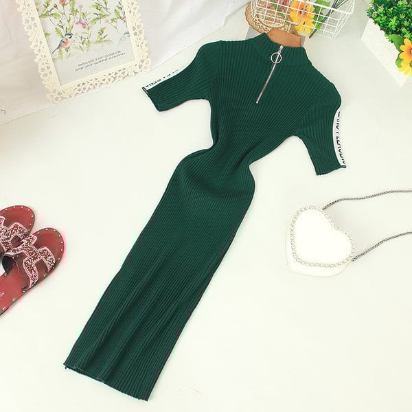 Rochie moderna de dama cu maneci scurte si fermoar in mai multe culori