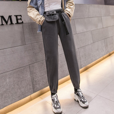 Pantaloni sport de dama cu centura si buzunare in maro, gri si negru