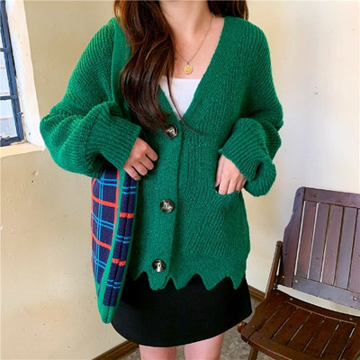 Μακρύ ασύμμετρη πλεκτή ζακέτα σε τρία χρώματα