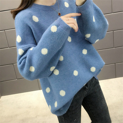 Νέο μοντέλο μοντέρνο  γυναικείο πουλόβερ πουά σε μπλε, κίτρινο και μοβ χρώμα