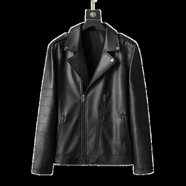 Модерно мъжко кожено яке с цип и джобове в три цвята 