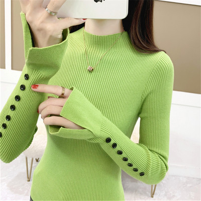 Нов модел дамски пуловер с ниска поло яка и копчета 