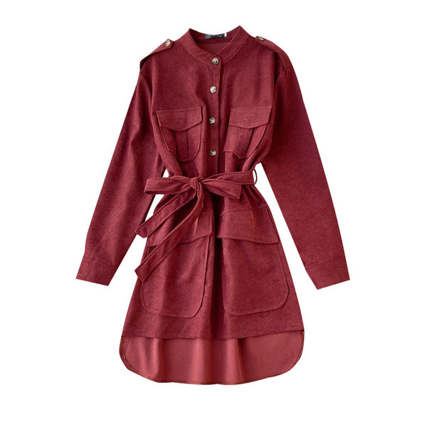 Casual γυναικείο φόρεμα  με μακριά μανίκια και τσέπη ασύμμετρη μοτίβο