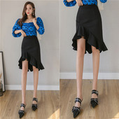 Fusta de dama asimetrica model nou in negru, albastru si rosu