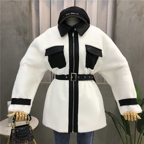 Model nou de palton de dama din puf cu centura si fermoar in mai multe culori