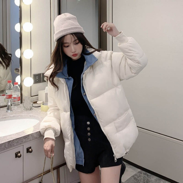 Geaca de iarna de dama cu fermoar alb si negru