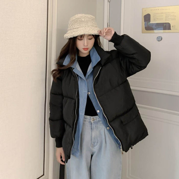 Geaca de iarna de dama cu fermoar alb si negru