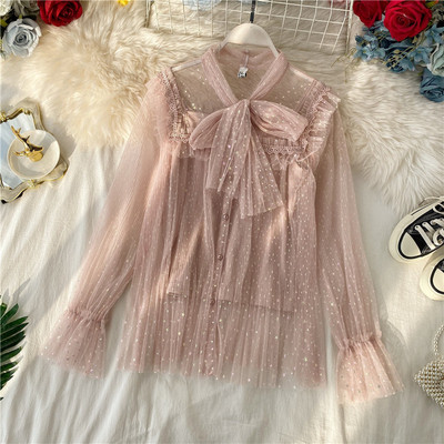 Camasa moderna de dama cu panglica si efect stralucitor in mai multe culori