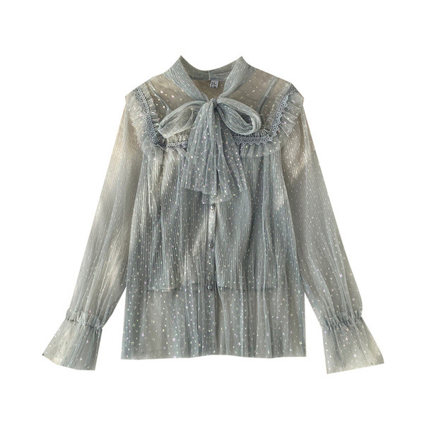 Camasa moderna de dama cu panglica si efect stralucitor in mai multe culori