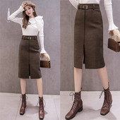 Fusta de dama casual model nou cu curea de culoare maro si negru