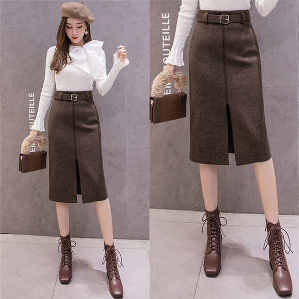 Fusta de dama casual model nou cu curea de culoare maro si negru