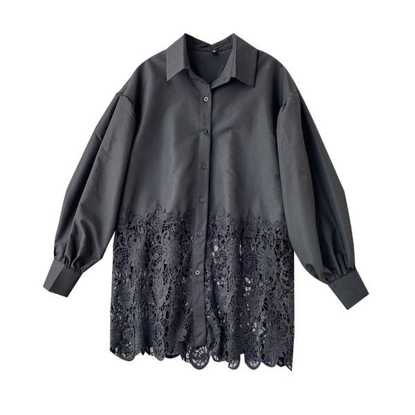 Modern női ing klasszikus gallérral és csipkével fehér és fekete színben