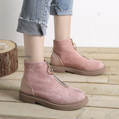 Καθημερινές γυναικέιες σουέτ μπότες με φερμουάρ σε μαύρο και ροζ χρώμα