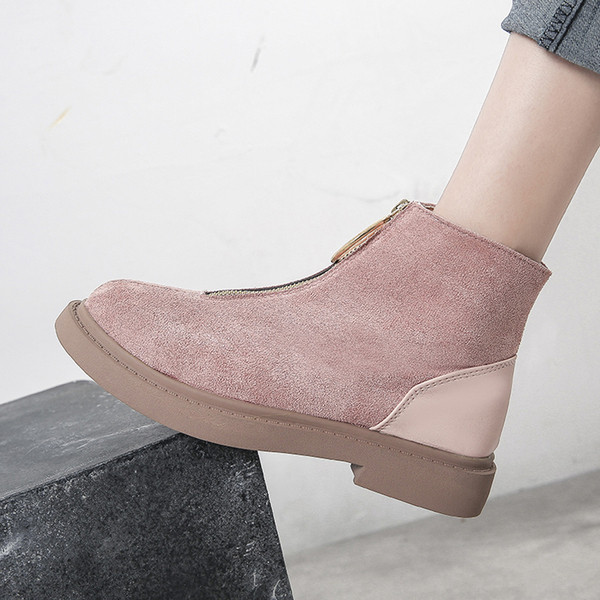 Καθημερινές γυναικέιες σουέτ μπότες με φερμουάρ σε μαύρο και ροζ χρώμα