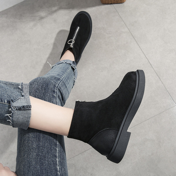 Καθημερινές γυναικέιες σουέτ μπότες με φερμουάρ σε μαύρο και ροζ χρώμα