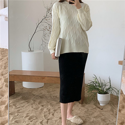 Női téli pulóver kék, fehér és bézs színben