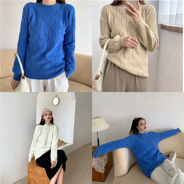 Női téli pulóver kék, fehér és bézs színben