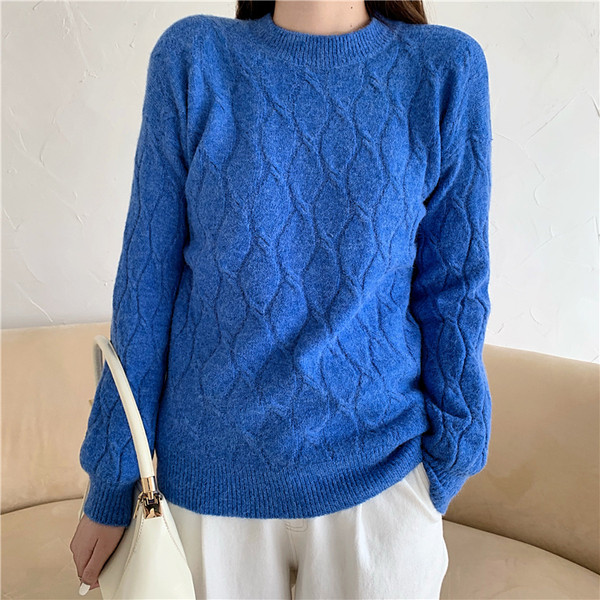 Női téli pulóver kék, fehér és bézs színben