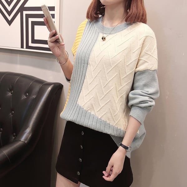 Modern női pulóver O-nyakú kék, zöld és piros színekben