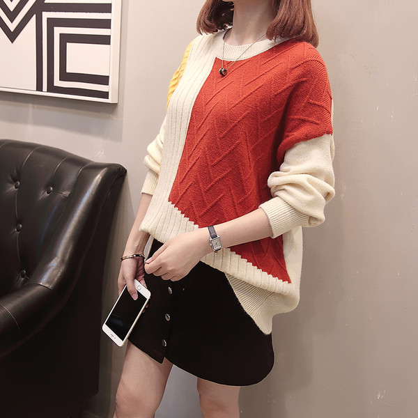 Modern női pulóver O-nyakú kék, zöld és piros színekben