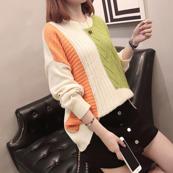 Modern női pulóver O-nyakú kék, zöld és piros színekben