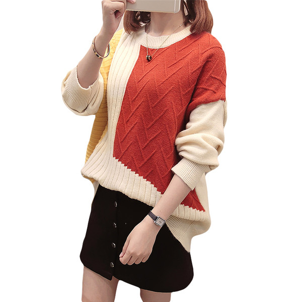 Modern női pulóver O-nyakú kék, zöld és piros színekben