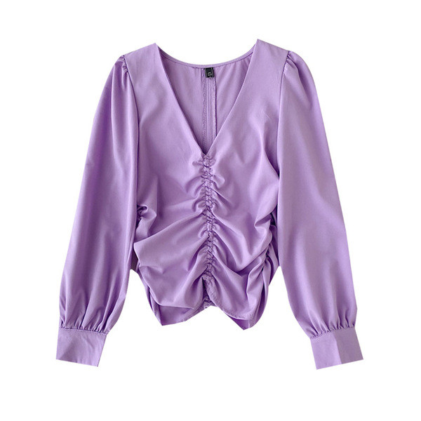 Cămașă modernă de damă cu decolteu spitz și mâneci lungi în diferite culori