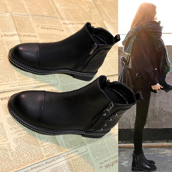 Καθημερινές γυναικείες μπότες  με φερμουάρ έκο δερμάτινες με μαύρο χρώμα